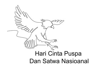 Continuous one line drawing of Javanese eagle, hari cinta puspa dan satwa nasional
