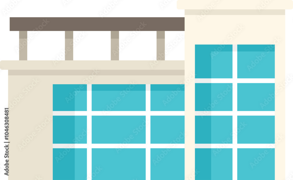 Poster office building with large windows is showcasing its modern architecture