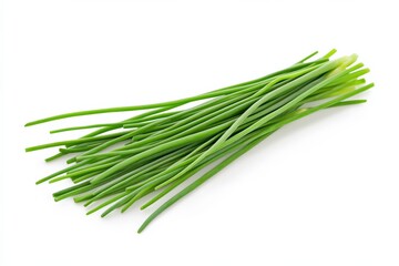 Garlic Chives: Fresh Green Herbs on White Background, Chinese Food Ingredient
