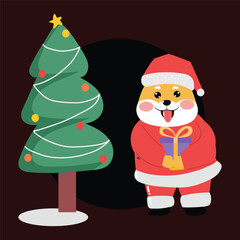 Kawaii happy variant santaclaus on christmas celebration design illustration. kawaii bear cartoon and shiba inu santa character. stock element
