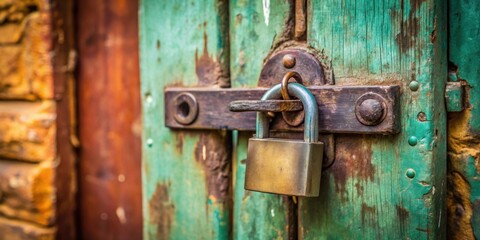 Closeup view of a metal lock on a door in India , lock, metal, closeup, door, security, protection, keyhole, rusty