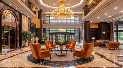  A luxurious hotel lobby with high-end finishes