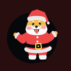 Kawaii happy variant santaclaus on christmas celebration design illustration. kawaii bear cartoon and shiba inu santa character. stock element