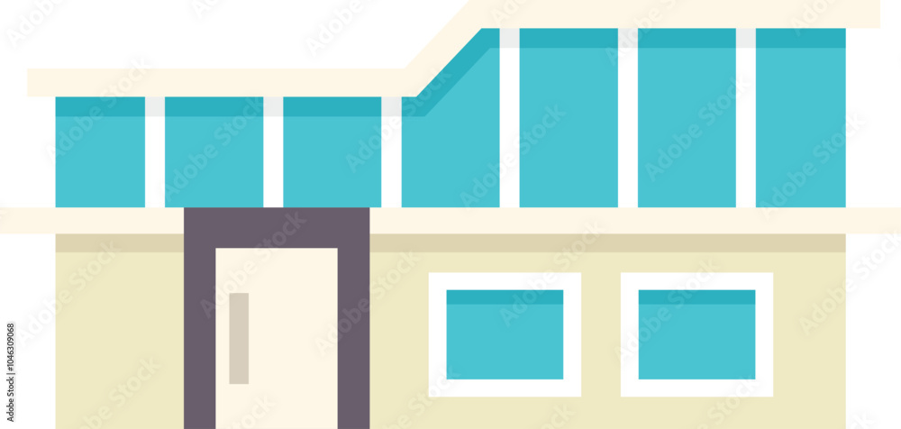 Poster modern house with large panoramic windows illustrating modern architecture, isolated on white backgr