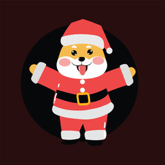 Kawaii happy variant santaclaus on christmas celebration design illustration. kawaii bear cartoon and shiba inu santa character. stock element