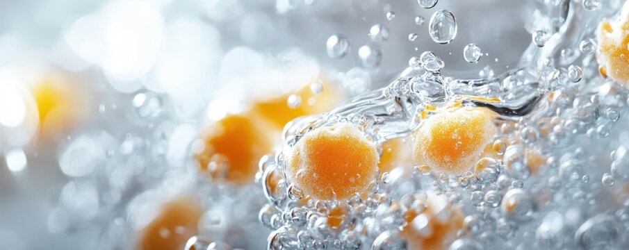 Microscopic view of starch granules swelling in hot water, gelatinization process, food science