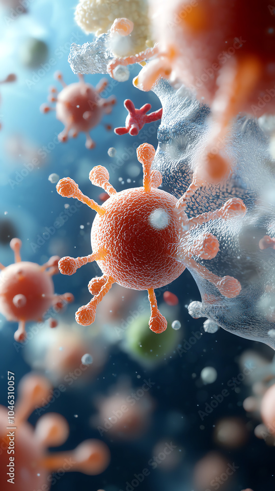 Poster microscopic view of viral particles exploring the intricacies of pathogen structures and their impac