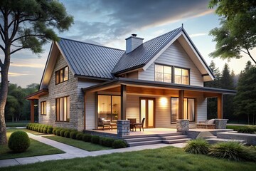 Fototapeta premium 3D Illustration of Stylish Cottage Concept from Blueprints