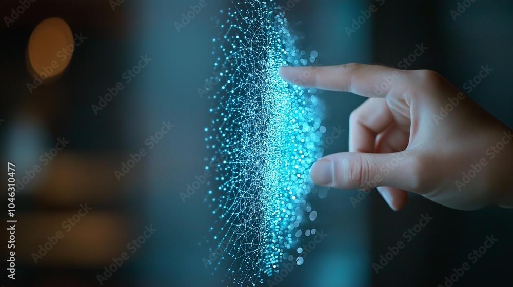 Poster hand interaction with ai visualization concept