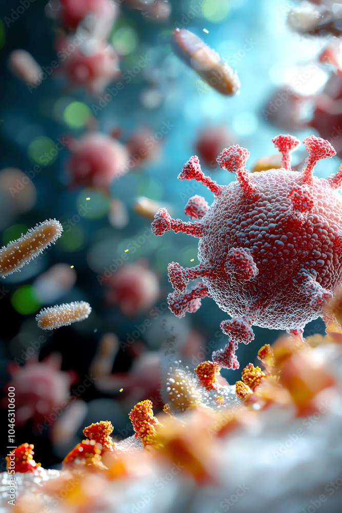 Poster microscopic view of a virus understanding the intricacies of pathogens in the modern world