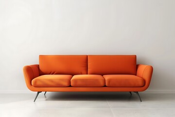Classic living room interior with orange sofa, panorama in empty modern background