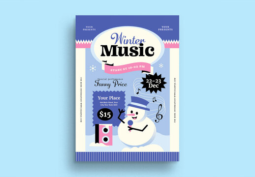 Blue Flat Design Winter Music Flyer Layout