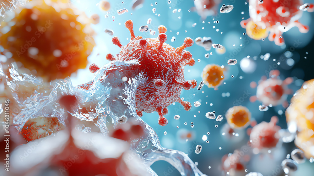 Poster intricate visual of a virus in motion exploring the microbial world and its impact on health