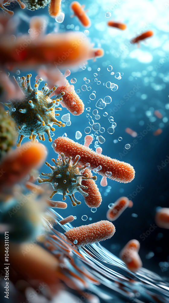 Aufkleber exploring the microscopic world a stunning visualization of bacteria and microorganisms in their aqu