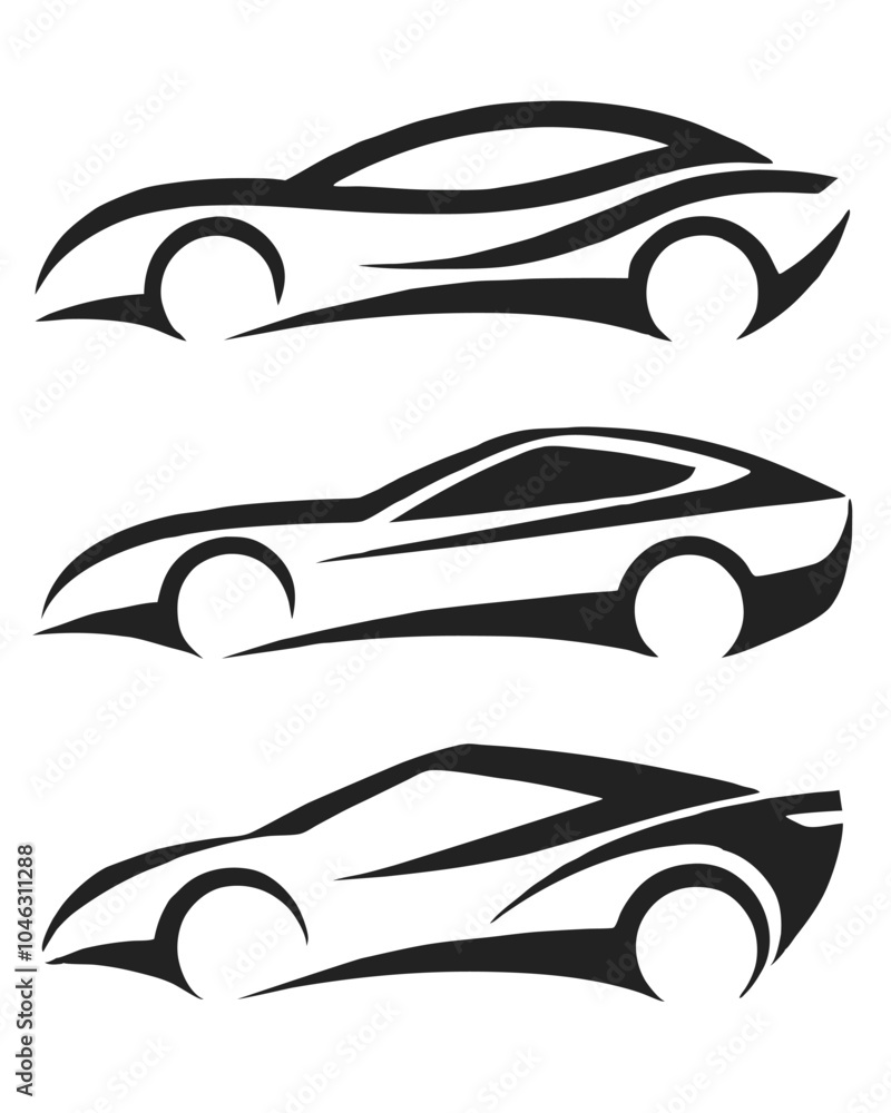 Poster modern car silhouette vector set with sleek and dynamic lines.