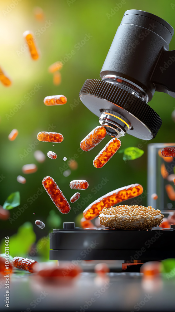 Poster microscopic exploration unveiling the secrets of bacteria through the lens of science and nature
