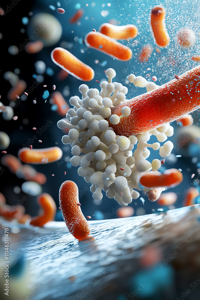 Poster exploring the microscopic world the dynamic interaction of bacteria and microorganisms in their natu