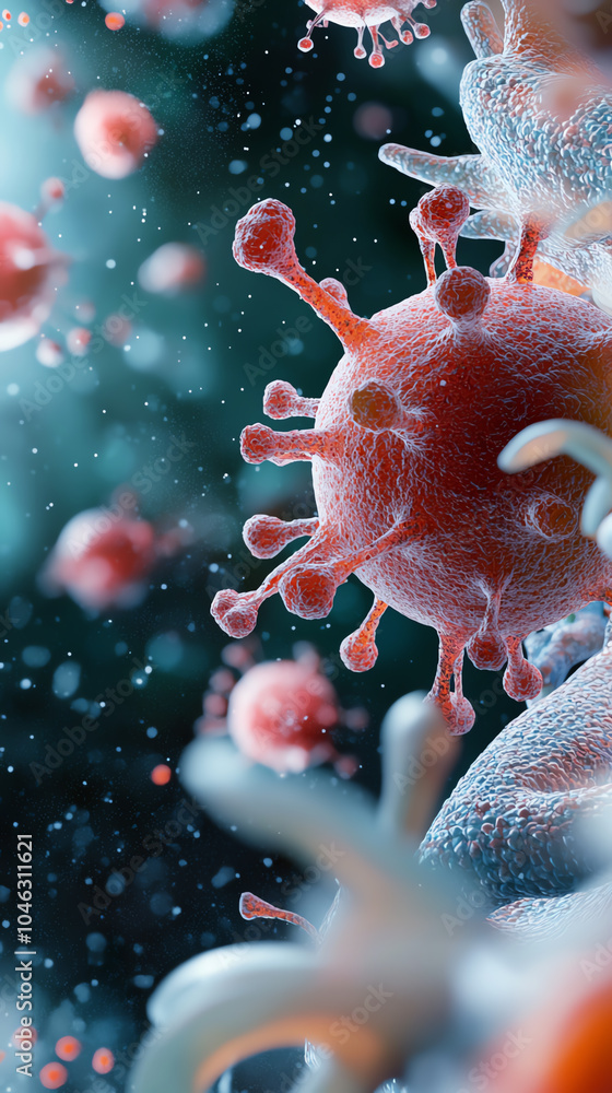 Poster intricate microscopic visualization of a virus understanding pathogens at a cellular level