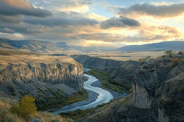 Winding River Cutting Through Deep Canyon Landscape