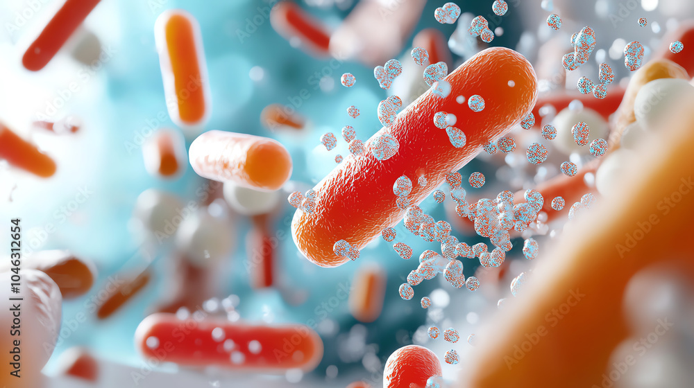 Poster exploring the microcosm the intricate world of bacteria and microorganisms in a dynamic environment