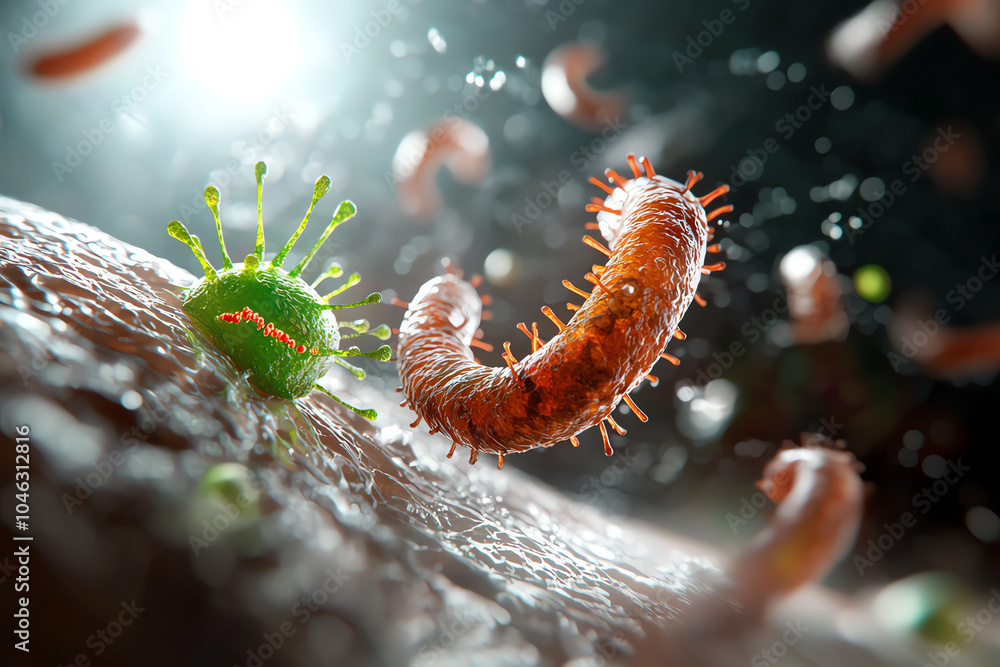 Poster exploring the intricate world of microorganisms a visual journey into cellular life and interaction