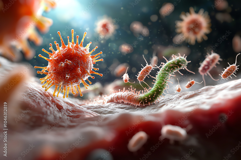 Poster exploring the microcosm a closer look at viruses and bacteria through scientific visualization