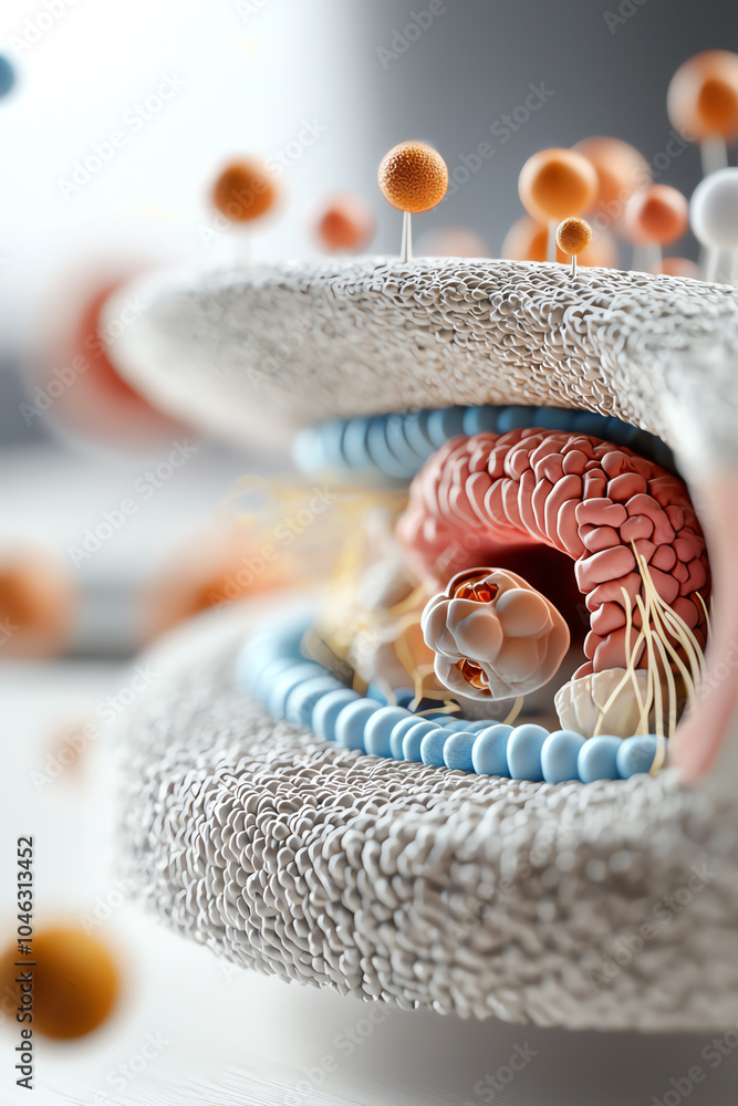 Poster intricate visualization of cellular structure highlighting organelles and microscopic interactions i
