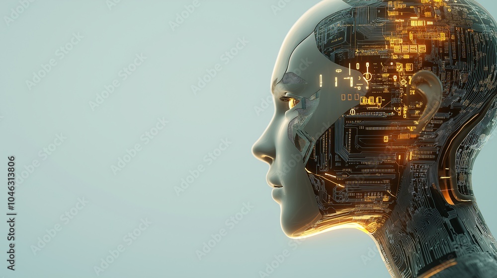 Poster futuristic robot profile with circuit patterns