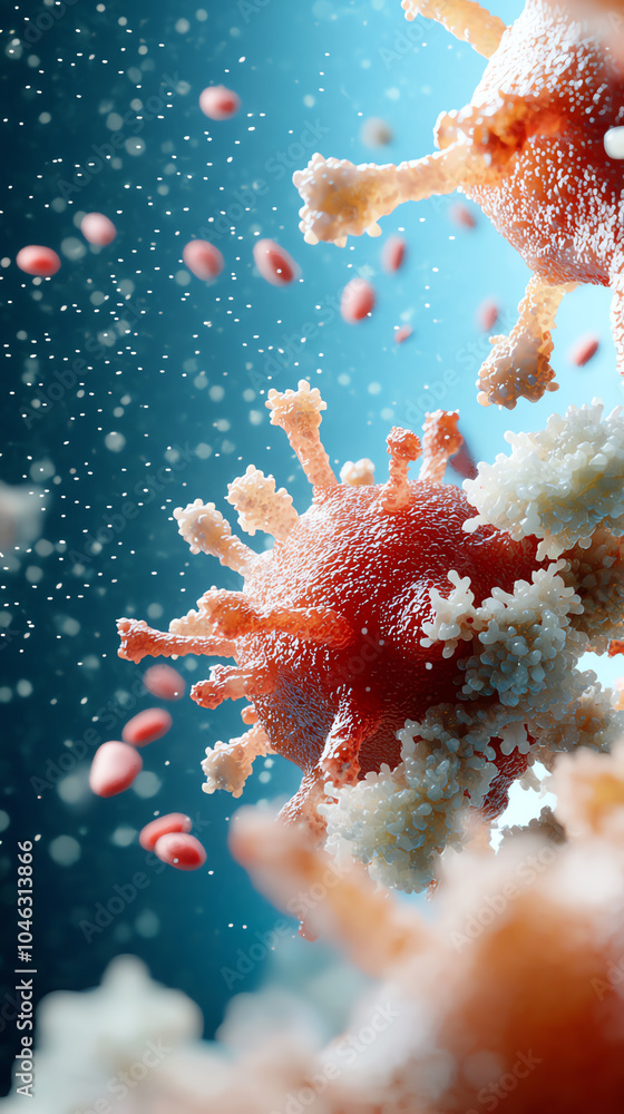 Poster microscopic exploration of viruses unveiling the complexity of pathogens in a stunning underwater wo