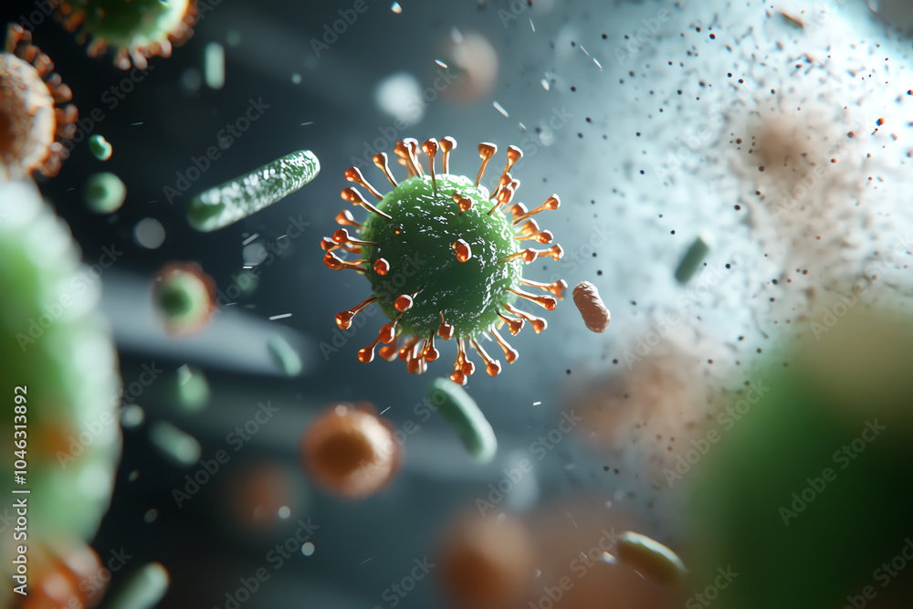 Poster exploring the microscopic world understanding viruses and bacteria interactions in health and diseas