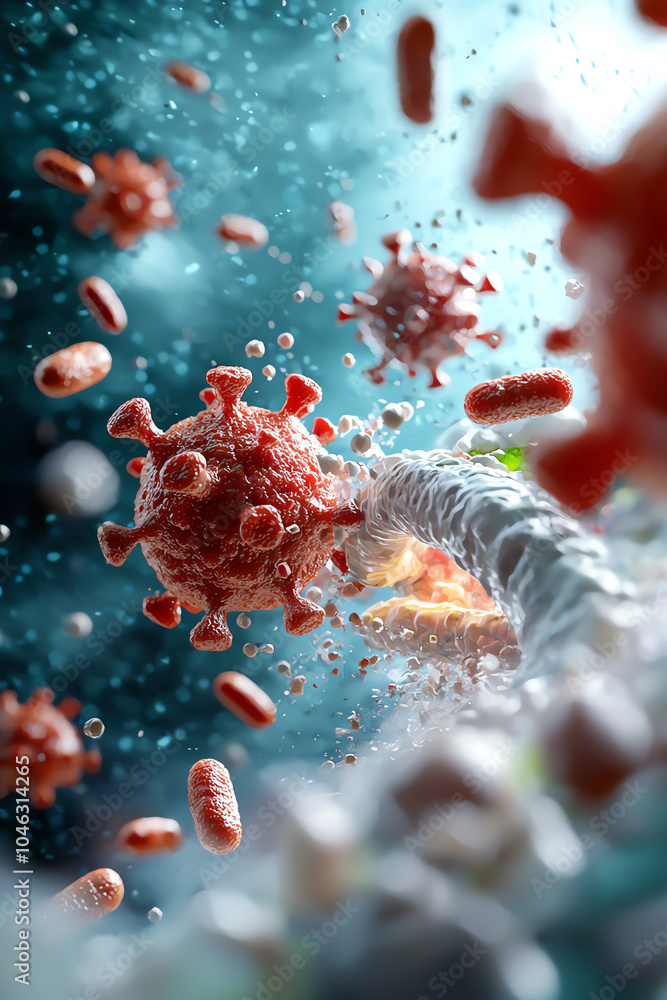 Poster exploring the microcosm of viruses unveiling the intricacies of viral structures and their impact on