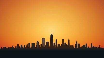 Fototapeta premium Vibrant City Skyline with Gradient Sunset Background