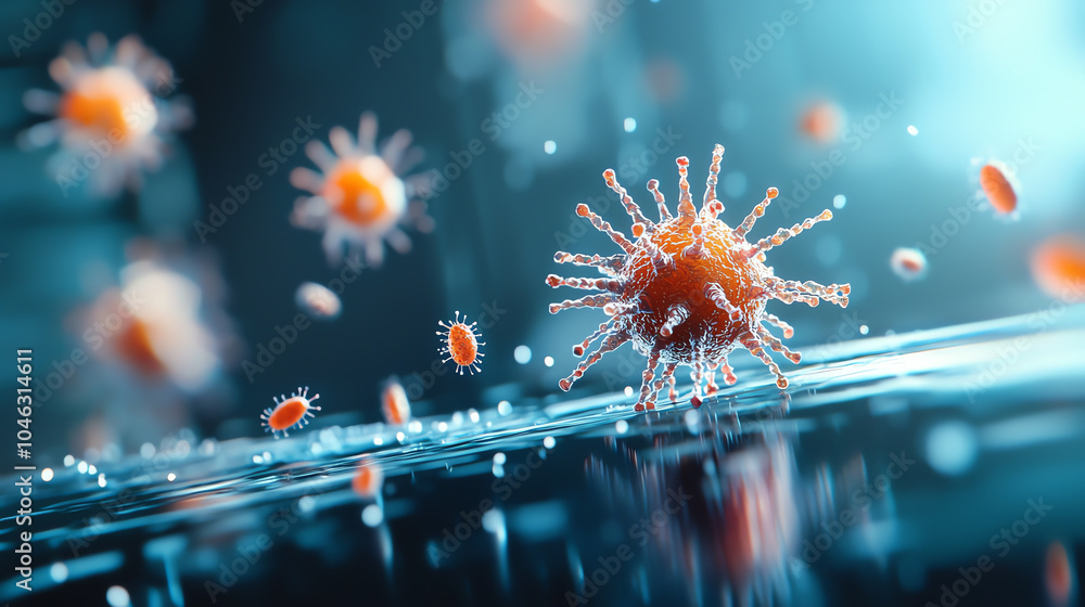 Poster exploring the microscopic world the intricate details of viruses and bacteria in a digital realm