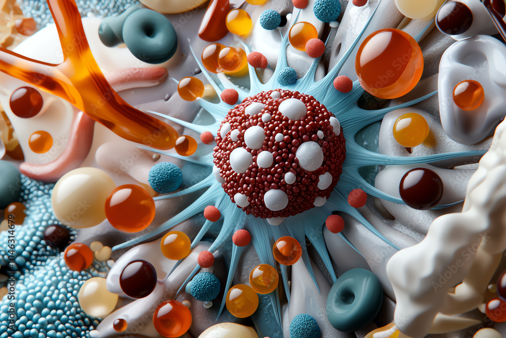 Poster exploring the intricacies of microscopic structures a colorful journey through abstract chemistry