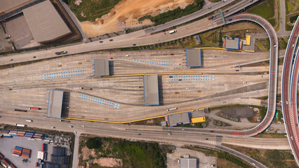 Aerial view gate for expressway fee payment in the city..