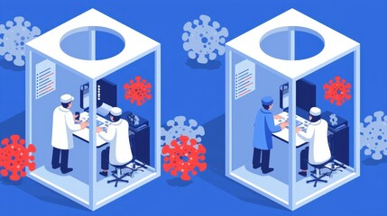 Obraz premium Friends engage in a collaborative project, brainstorming ideas and working on a shared task in a creative workspace filled with technology and medical elements