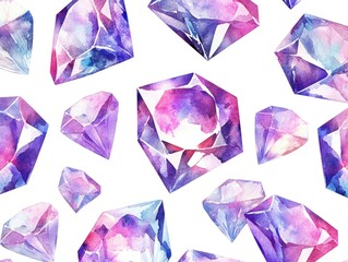 Fototapeta premium Watercolor Diamonds White Background