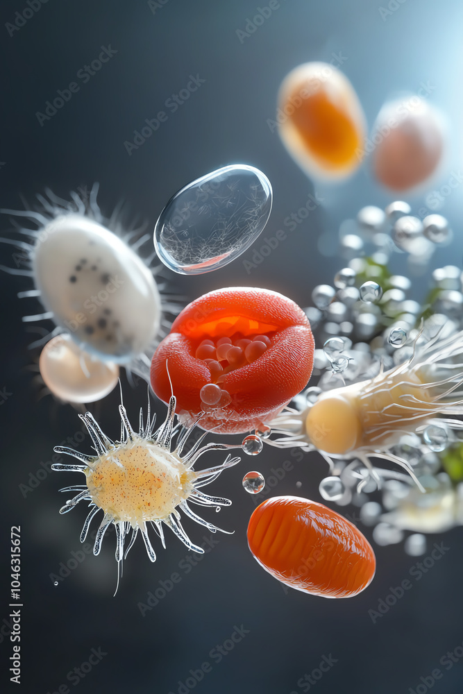 Aufkleber exploring the intricate world of microorganisms a close-up on cellular life and their interactions i