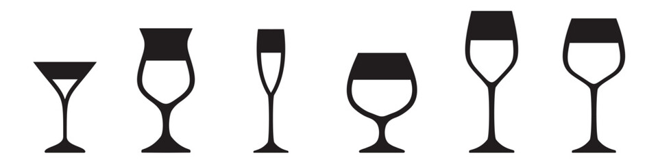 set of different wineglass or champagne glasses, liquor Alcohol and cocktail drink menu , Celebration, party, holiday symbol vector