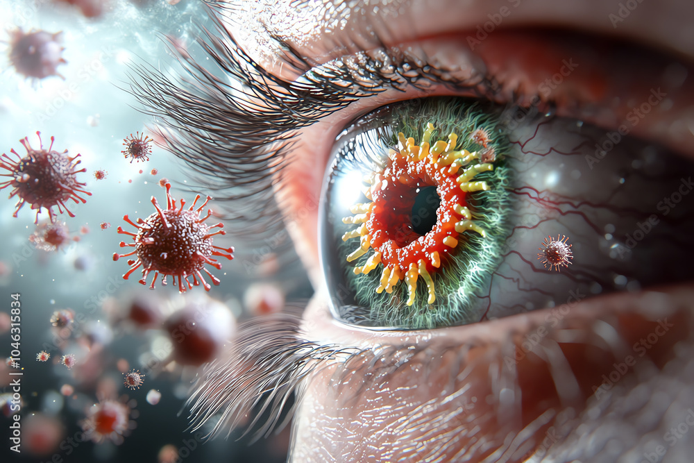 Poster exploring the intricate connection between vision and microbial life a look into the eye's perceptio