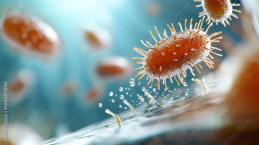 Poster microscopic world exploring the intricate structure and behavior of bacteria in their aquatic habita