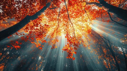 Sunlight Shining Through Vibrant Red Canopy