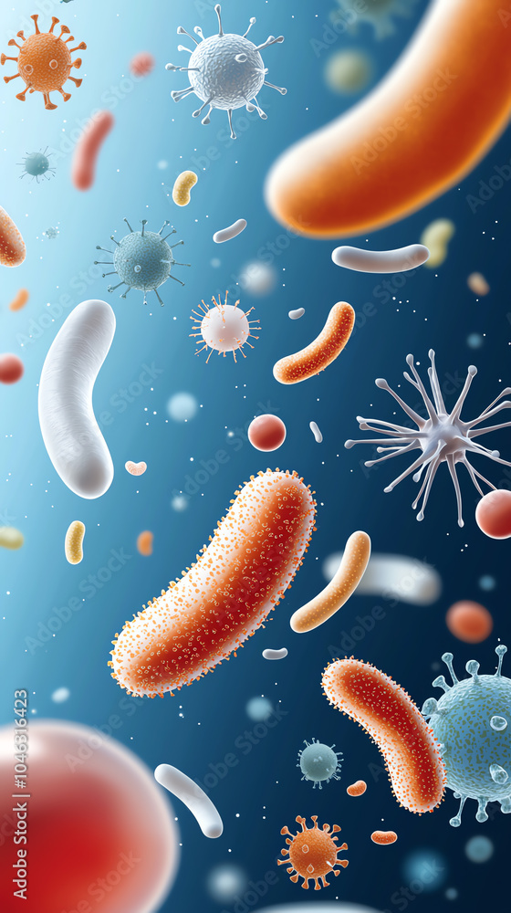 Poster exploring the microscopic world a detailed view of bacteria and viruses in nature