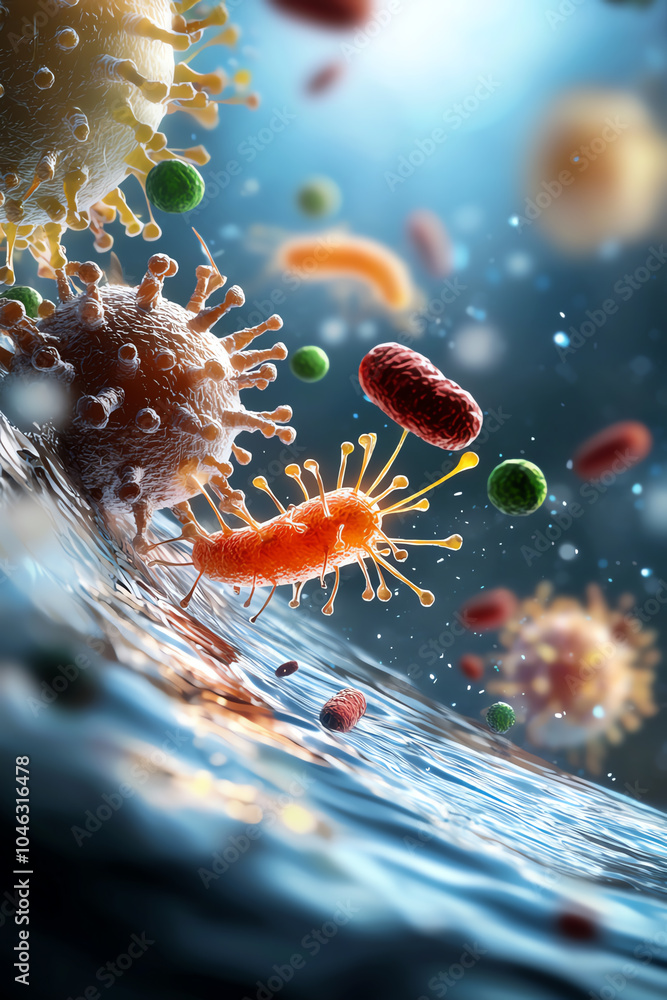 Poster exploring the microscopic world of viruses and bacteria a detailed visualization of microbial life