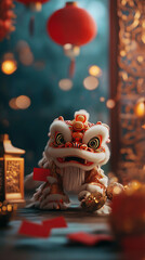 chinese lunar new year with lantern and traditional lion dance background, year of the snake festival celebration background