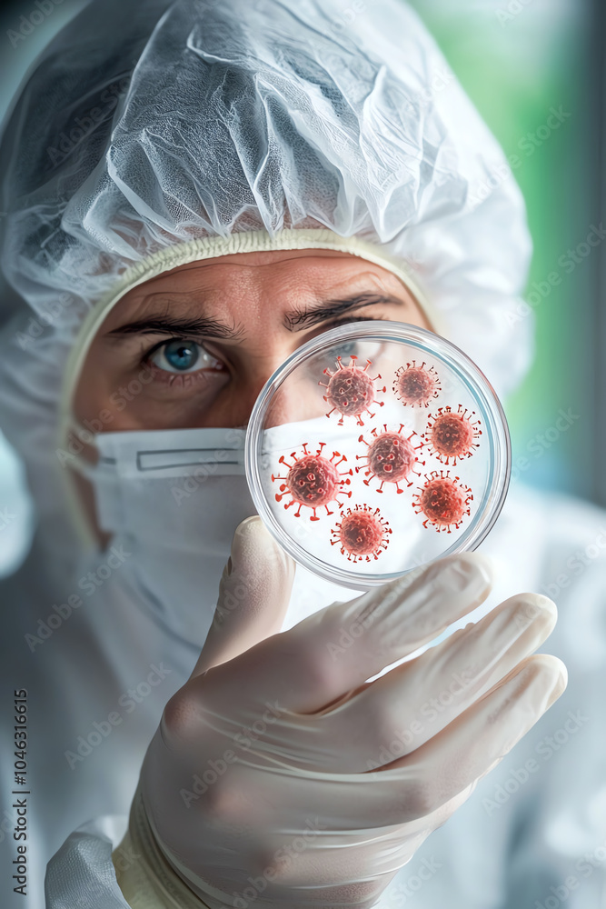 Poster scientific exploration of viral structures a close-up analysis of pathogens in a laboratory setting