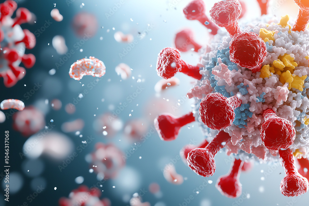 Poster detailed visualization of a coronavirus particle understanding its structure and impact on global he