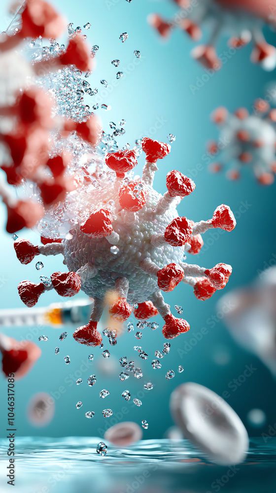 Poster microscopic visualization of covid-19 virus structure and its interaction with the environment