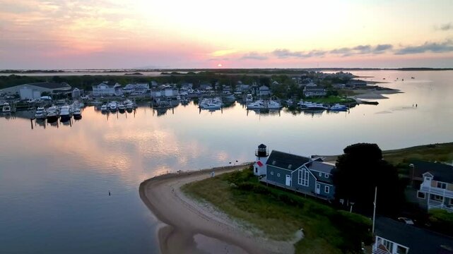 aerial fast pullout and up from Hyannisport Massachusetts at sunrise