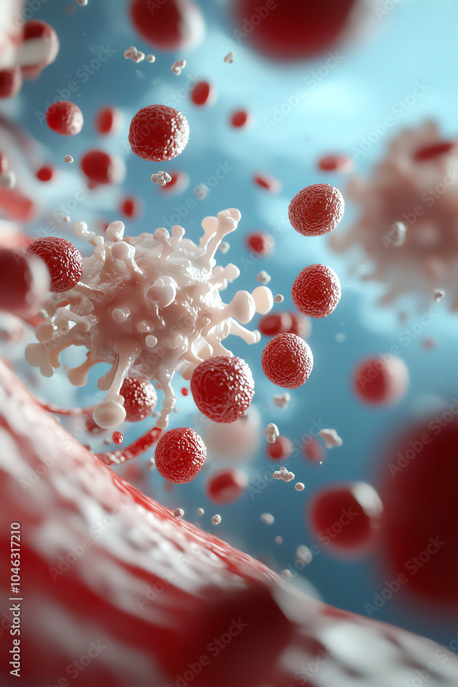 Poster exploring the microscopic world a detailed view of immune cells and pathogens in action